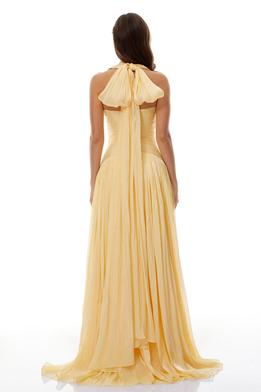 URANIE™ | Vestido Maxi Halter Amarelo que Transforma Qualquer Ocasião em Momento Inesquecível