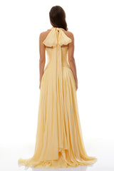 URANIE™ | Vestido Maxi Halter Amarelo que Transforma Qualquer Ocasião em Momento Inesquecível